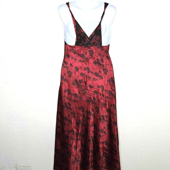 Cabernet Nightgown Maxi Long Kimono Robe Size L Red Black Sleeveless Knot Accent - Picture 4 of 6